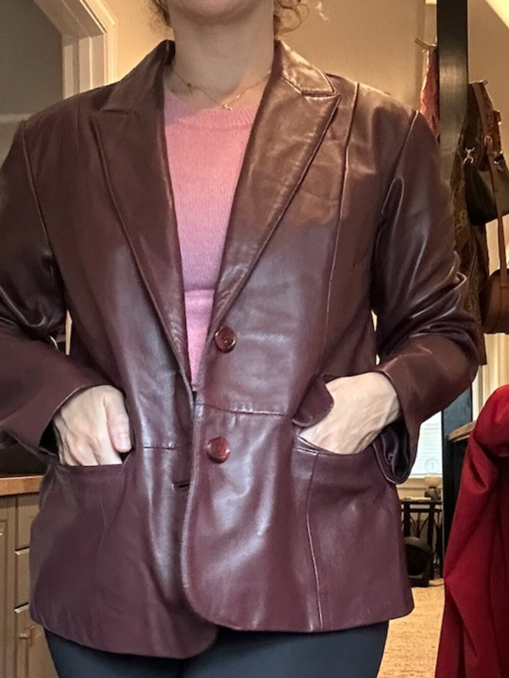 Vintage 90s Margaret Godfrey Burgundy Leather Blazer